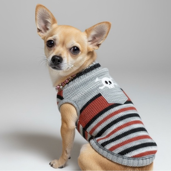 Striped Skull & Crossbones Dog Sweater - Picture 1 of 6